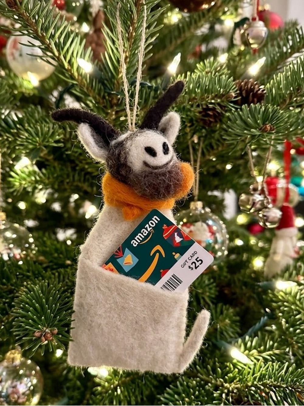NWT Hand-Felted Goat Ornament w/ Gift Card Pocket